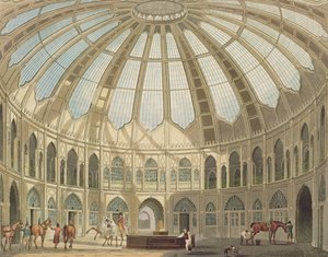 ロイヤルパビリオンの眺望から見た厩舎の内部、ブライトン、ジョンナッシュ（1752-1835）1826年（アクアチント） 作： English School
